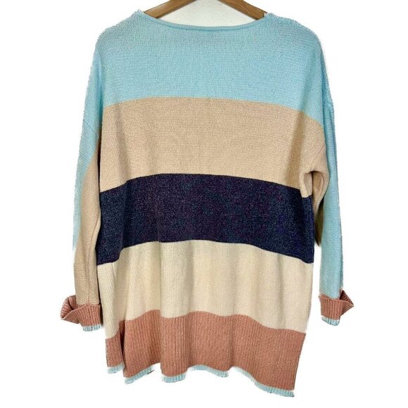 Soft Surrondings Size Large Striped Color Block Chenille Soft Stretch Sweater - Picture 6 of 8